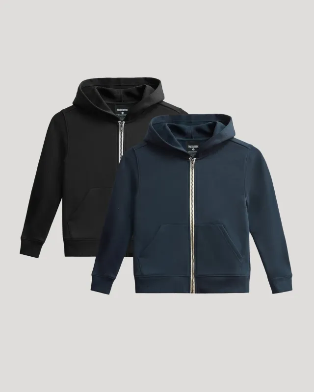 Boys' Black & Navy Fleece Zip Hoodie 2-Pack sold by True Classic
