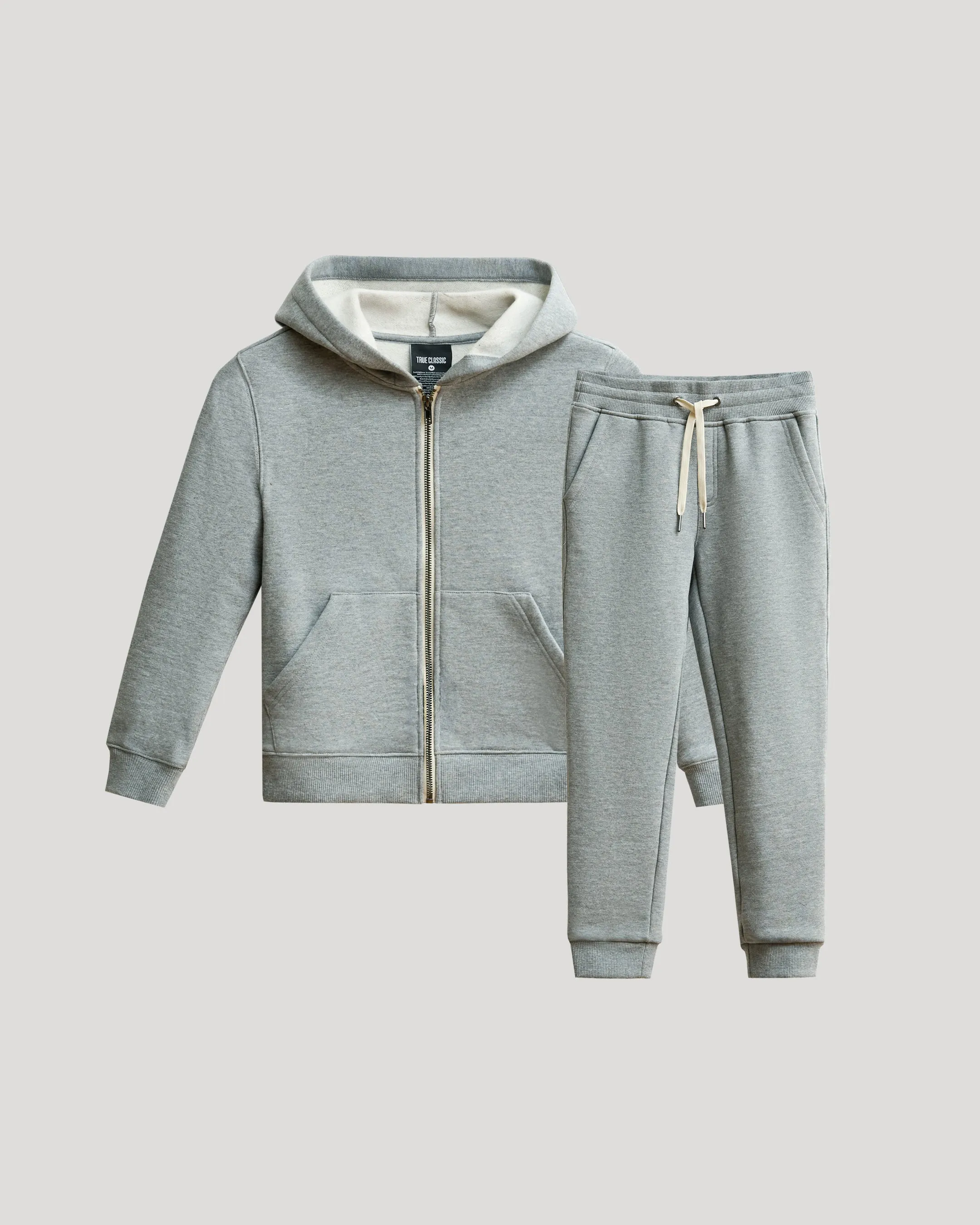 Boys Medium Heather Gray Full Zip Fleece Hoodie & Jogger 2-Pack sold by True Classic