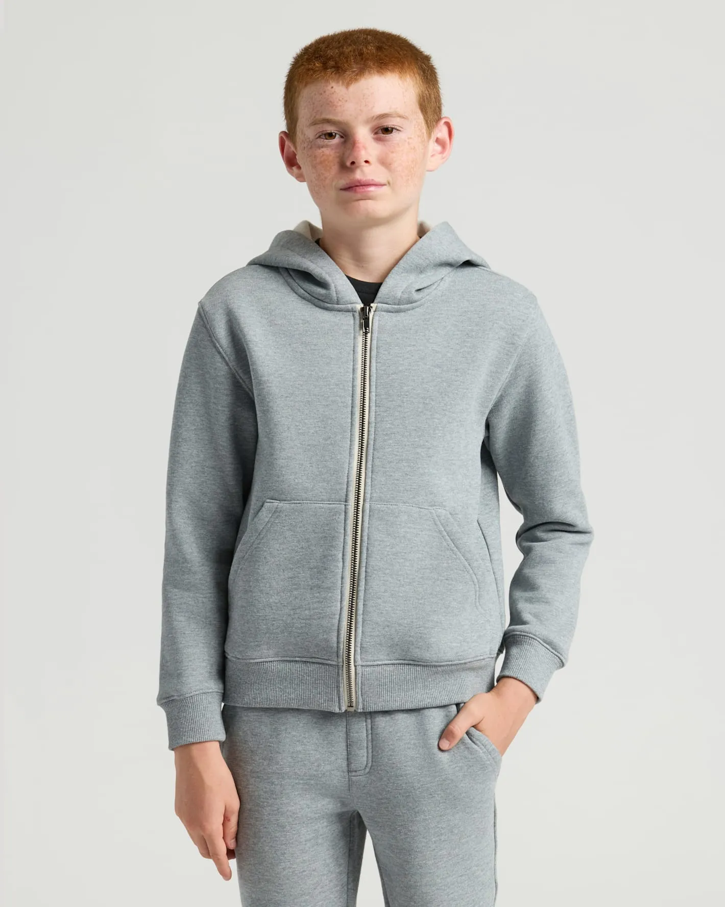 Boys' Medium Heather Gray Fleece Full Zip Hoodie sold by True Classic