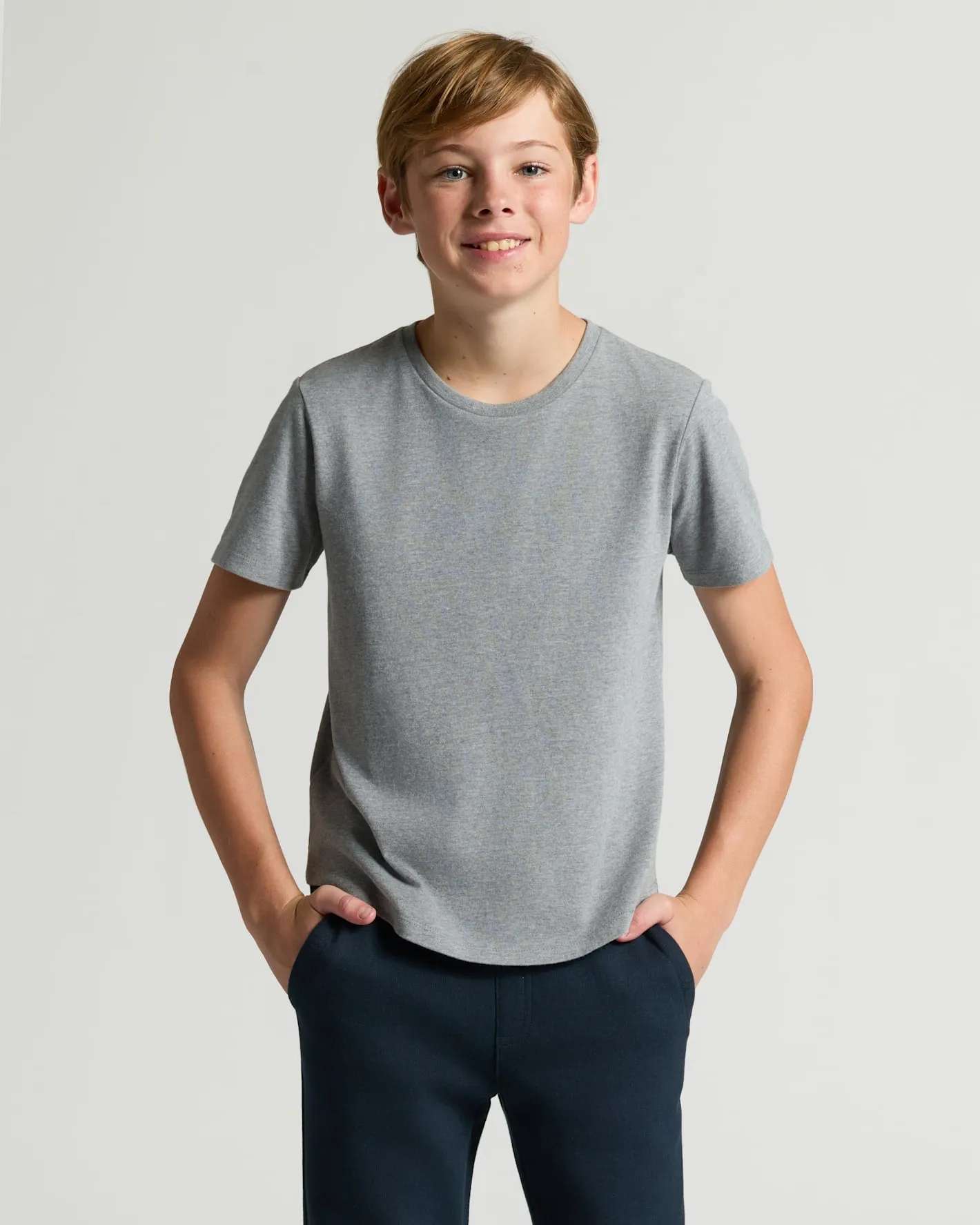 Boys' Heather Gray Classic Curved Hem Crew Neck sold by True Classic