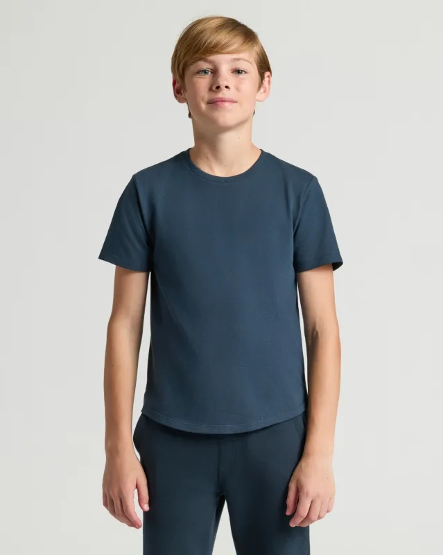 Boys' Navy Classic Curved Hem Crew Neck sold by True Classic