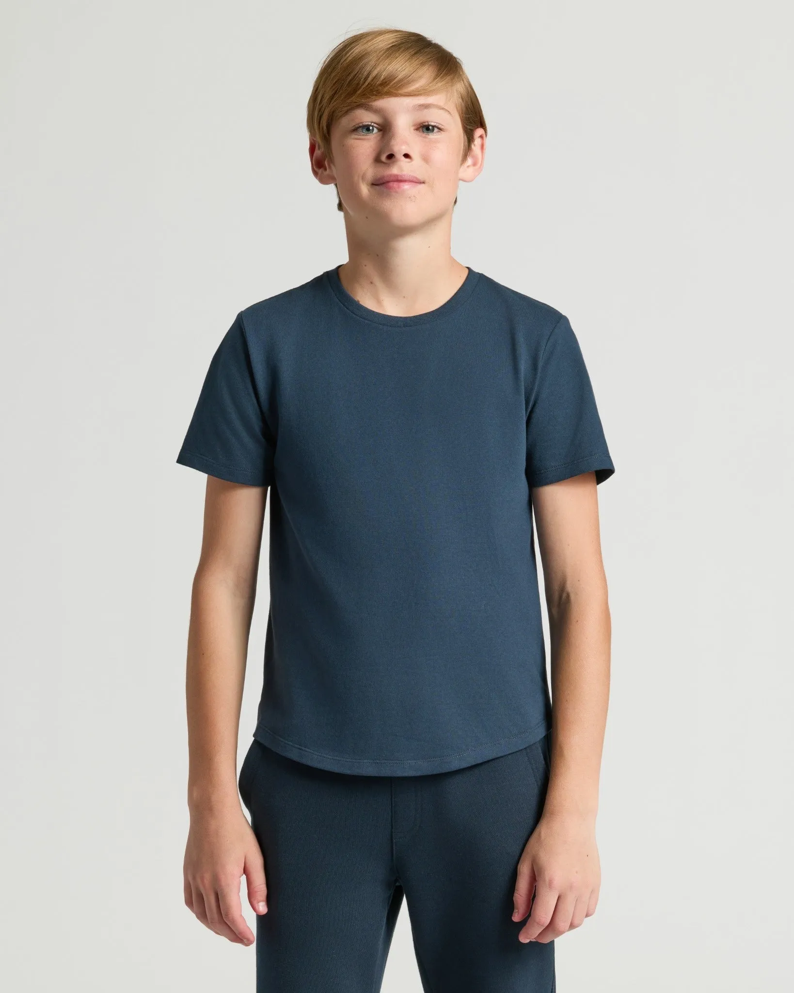 Boys' Navy Classic Curved Hem Crew Neck sold by True Classic