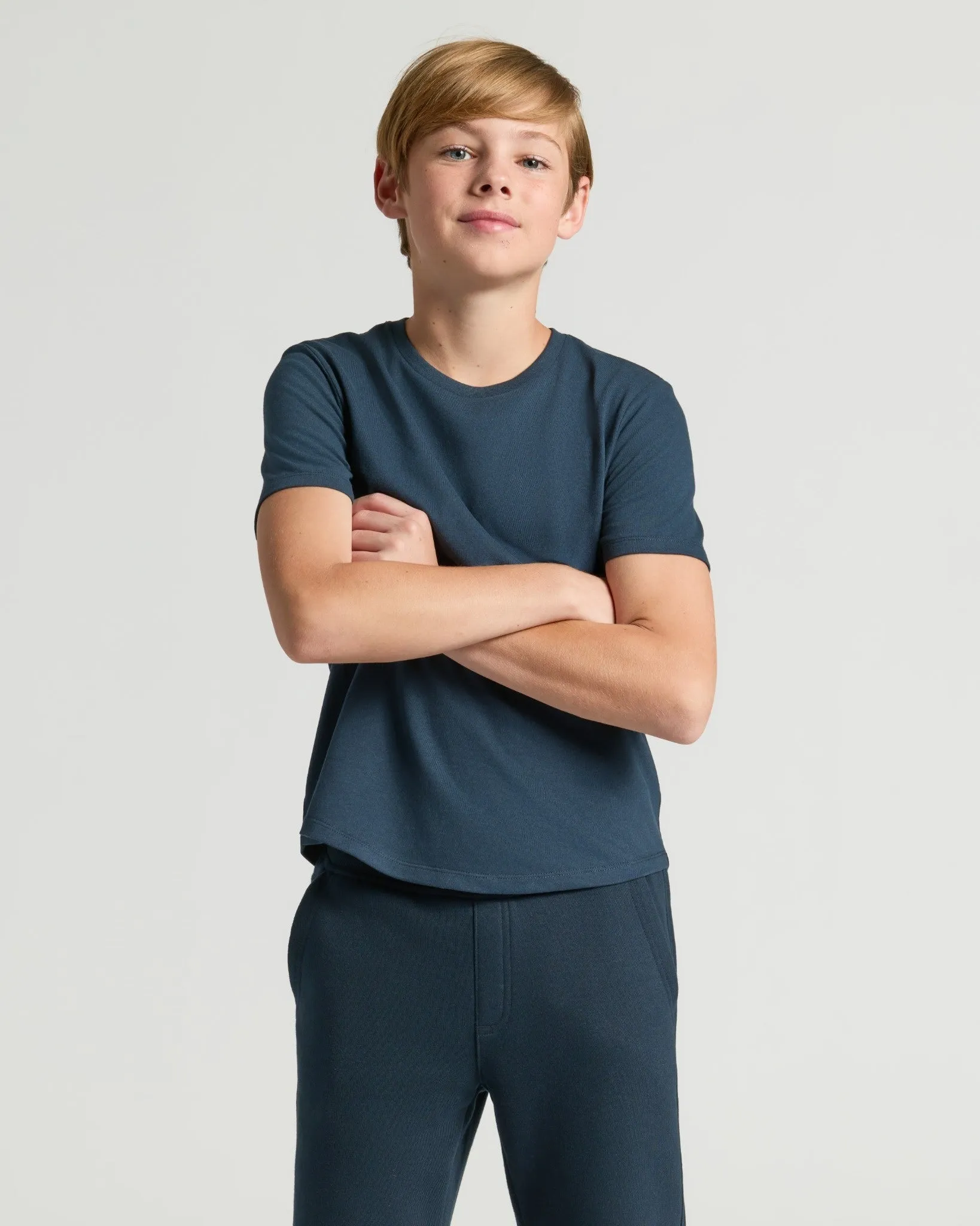 Boys' Navy Classic Curved Hem Crew Neck sold by True Classic product image thumbnail 5