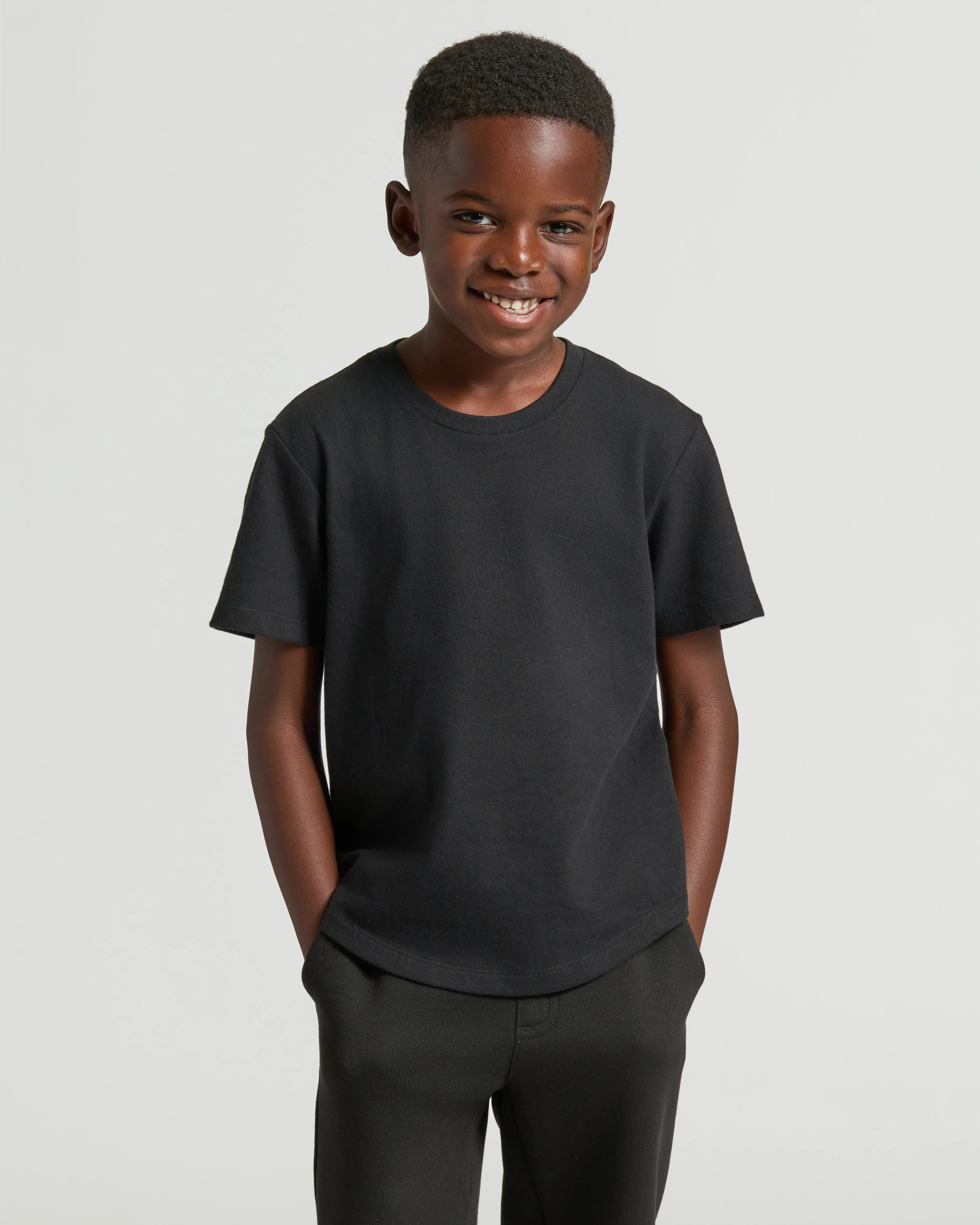 Boys' Black Classic Curved Hem Crew Neck sold by True Classic