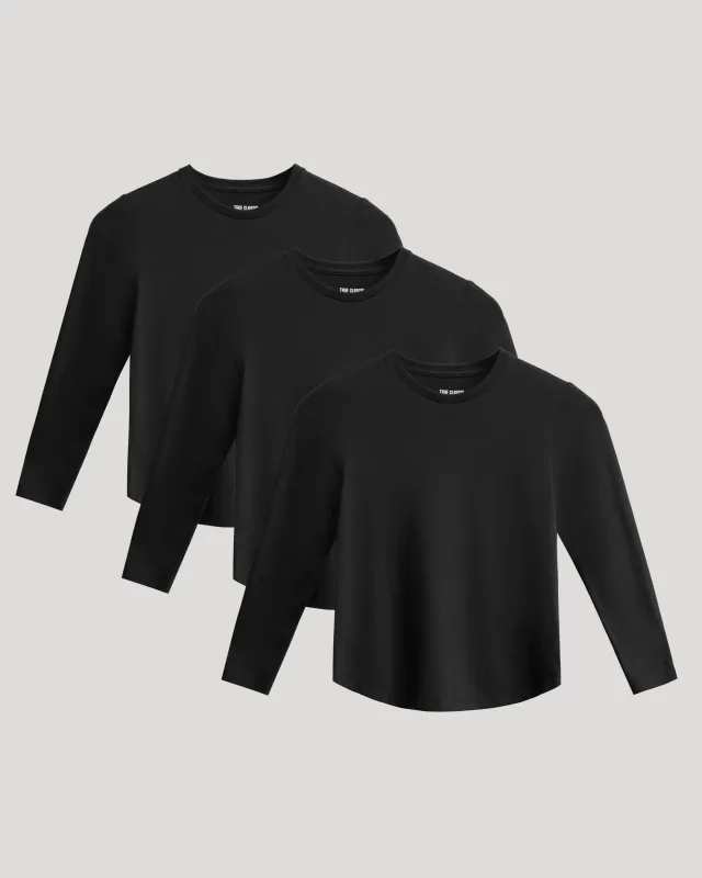 Boys' All Black Classic Long Sleeve Curved Hem Crew Neck 3-Pack sold by True Classic