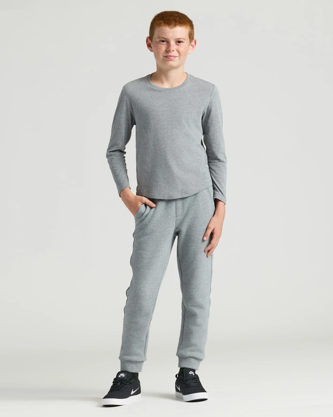 Boys' Heather Gray Classic Long Sleeve Crew Neck sold by True Classic product image thumbnail 3