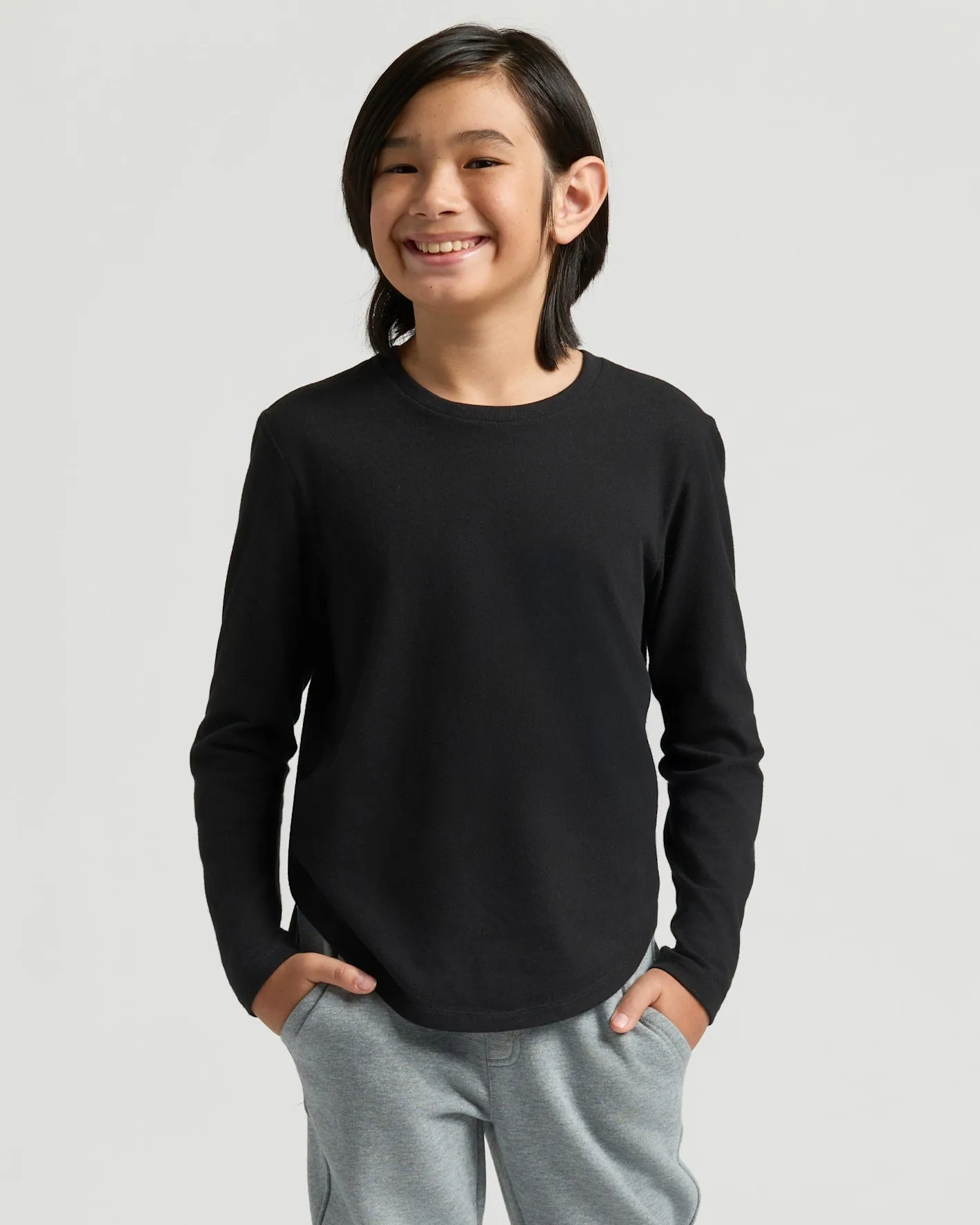 Boys' Black Classic Long Sleeve Curved Hem Crew sold by True Classic
