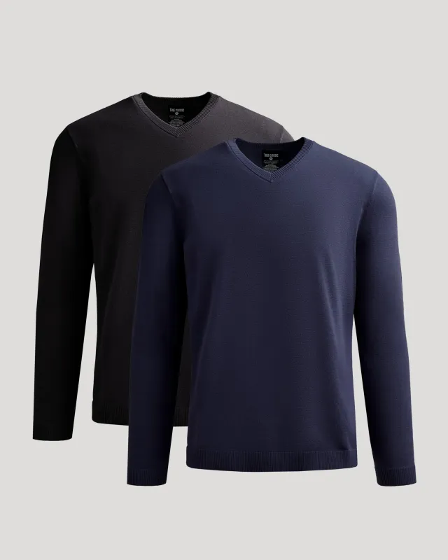 Black & Navy Dressy V-Neck Sweater 2-Pack sold by True Classic