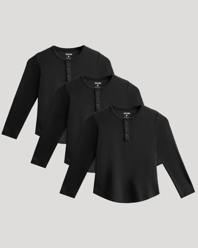 Boys' All Black Waffle Long Sleeve Henley 3-Pack sold by True Classic