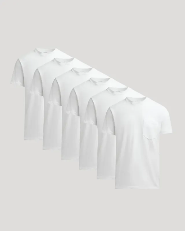 All White Heavyweight Pocket Crew Neck 6-Pack sold by True Classic