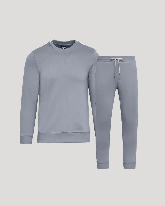 Dusty Blue Pullover Fleece Crew & Jogger 2-Pack sold by True Classic