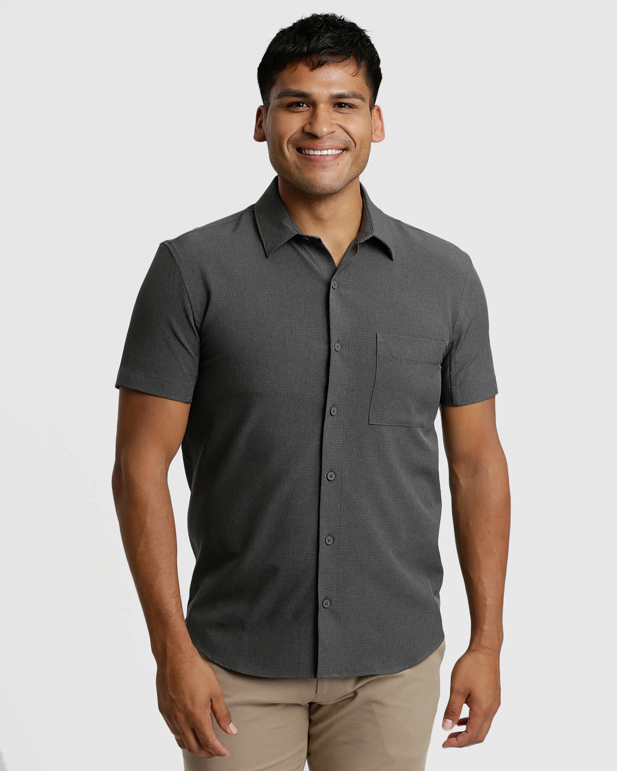 Charcoal Heather Gray Short Sleeve Ripstop Commuter Shirt sold by True Classic
