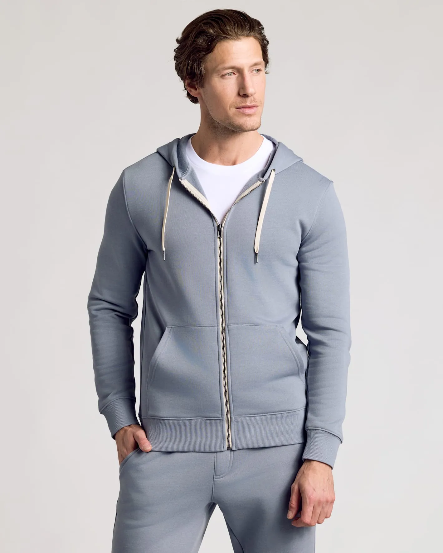 Dusty Blue Fleece French Terry Zip Hoodie sold by True Classic