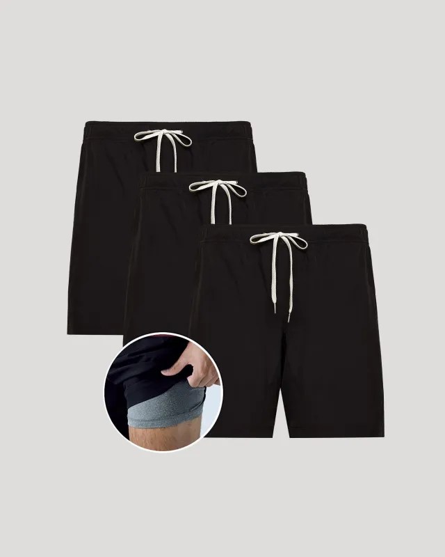 9" All Black Active Quick Dry Shorts 3-Pack sold by True Classic