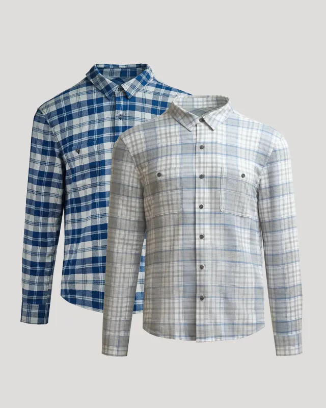 Marine Plaid & Slate Plaid Flannel Shirts 2-Pack sold by True Classic