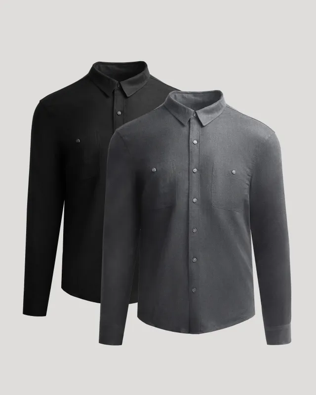 Black & Charcoal Heather Gray Flannel Shirts 2-Pack sold by True Classic