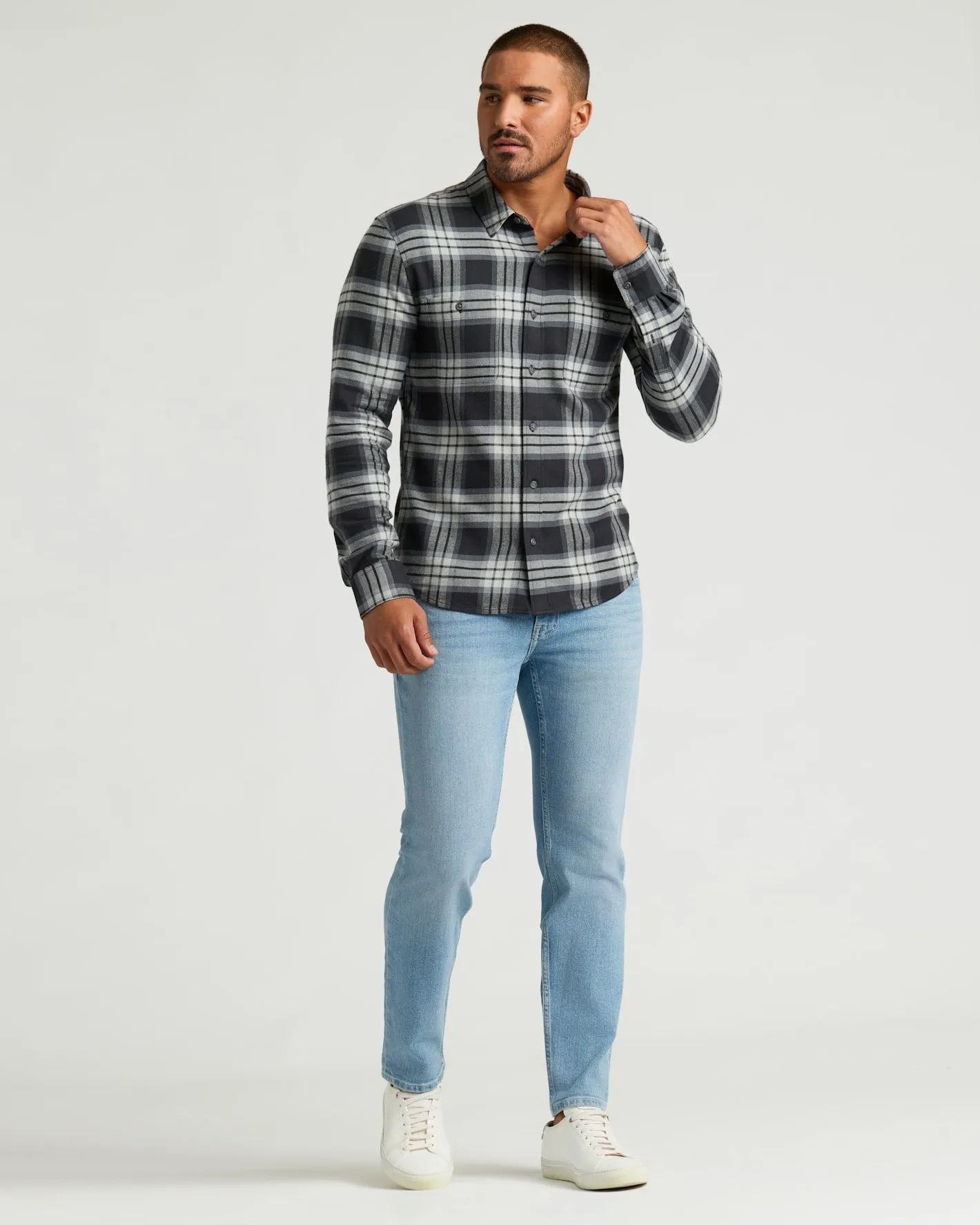 Onyx Plaid Long Sleeve Flannel Shirt sold by True Classic product image thumbnail 4
