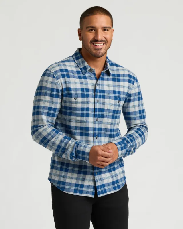 Marine Plaid Long Sleeve Flannel Shirt sold by True Classic