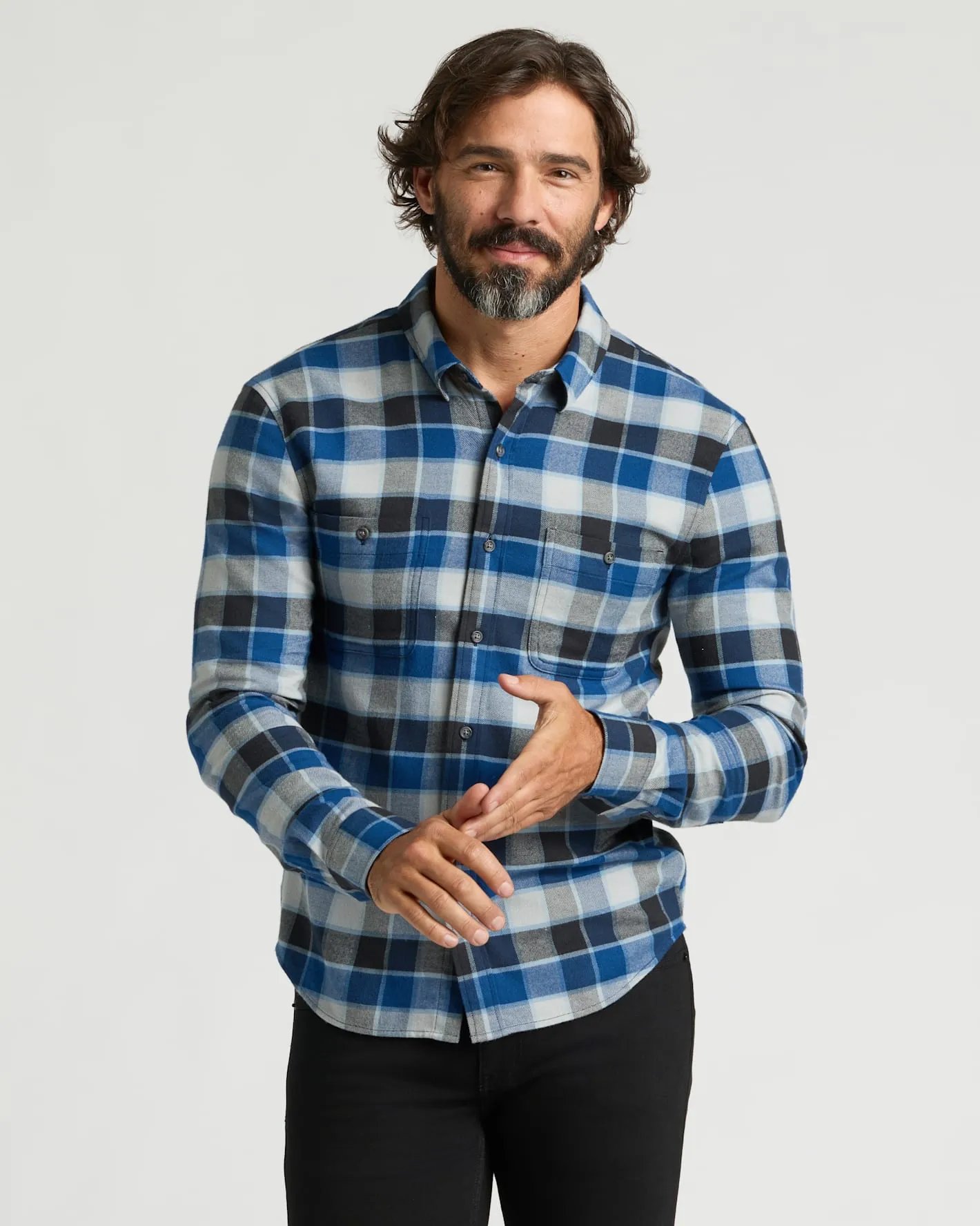 Midnight Plaid Long Sleeve Flannel Shirt sold by True Classic product image thumbnail 5