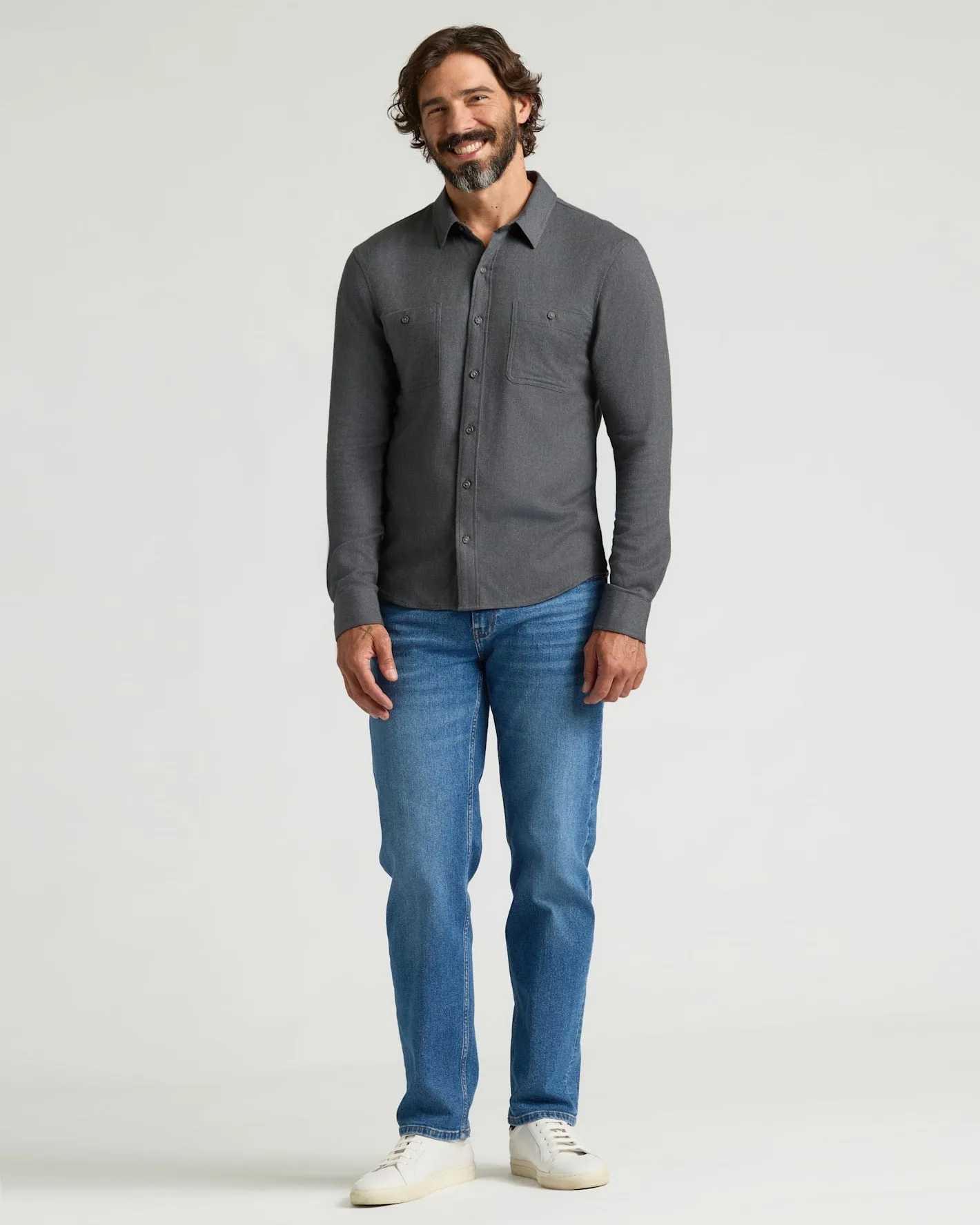 Charcoal Heather Gray Long Sleeve Flannel Shirt sold by True Classic product image thumbnail 4