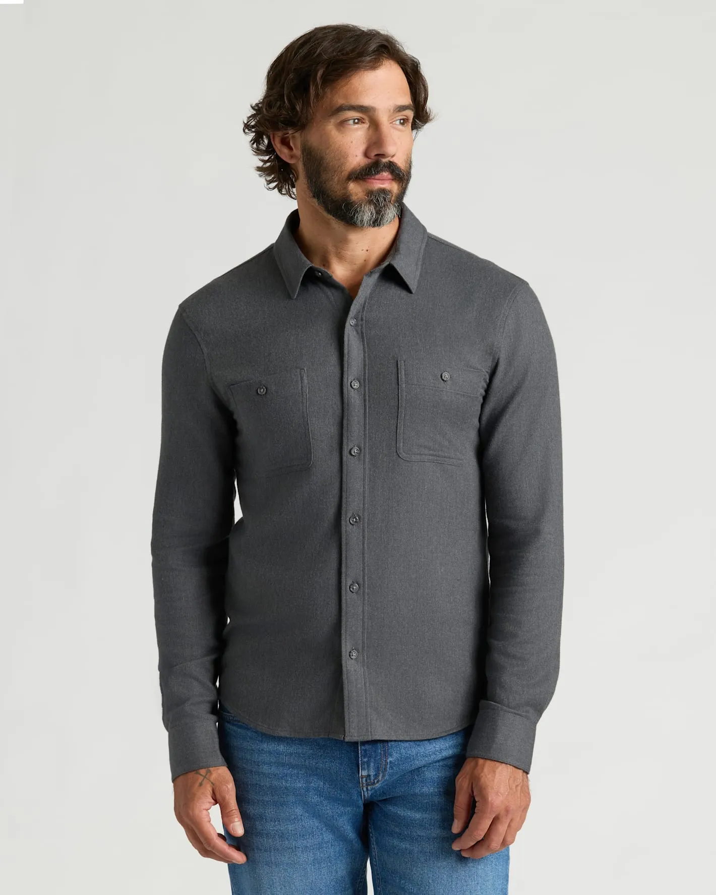 Charcoal Heather Gray Long Sleeve Flannel Shirt sold by True Classic
