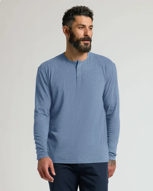 Dark Heather Vintage Navy Classic Long Sleeve Henley sold by True Classic