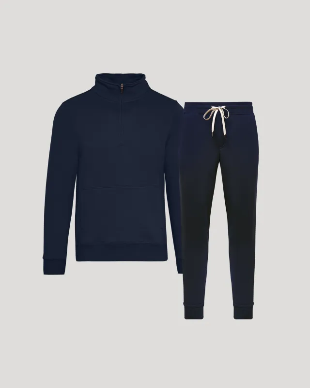 Navy Half Zip Fleece Sweatshirt & Jogger 2-Pack sold by True Classic