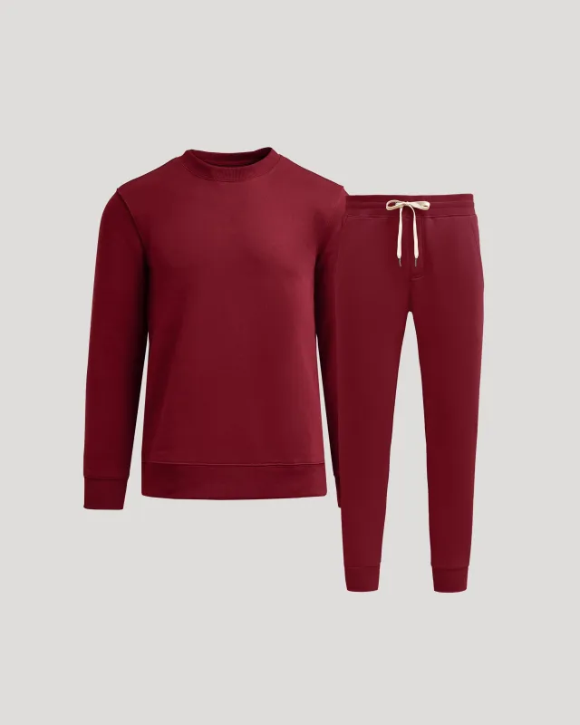 Womens Dark Maroon Slouch Pullover Crew & Relaxed Jogger 2-Pack made by True Classic