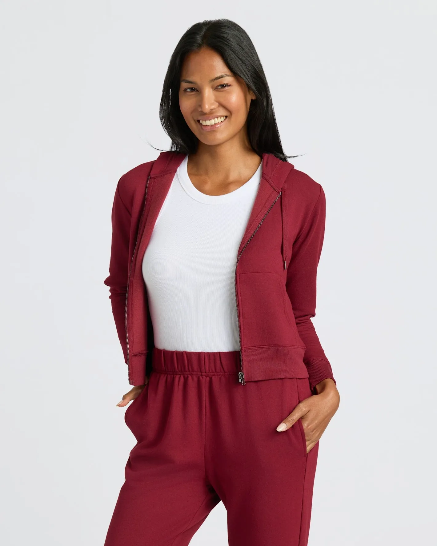 Womens Dark Maroon Crop Zip Hoodie & Relaxed Jogger 2-Pack sold by True Classic product image thumbnail 3