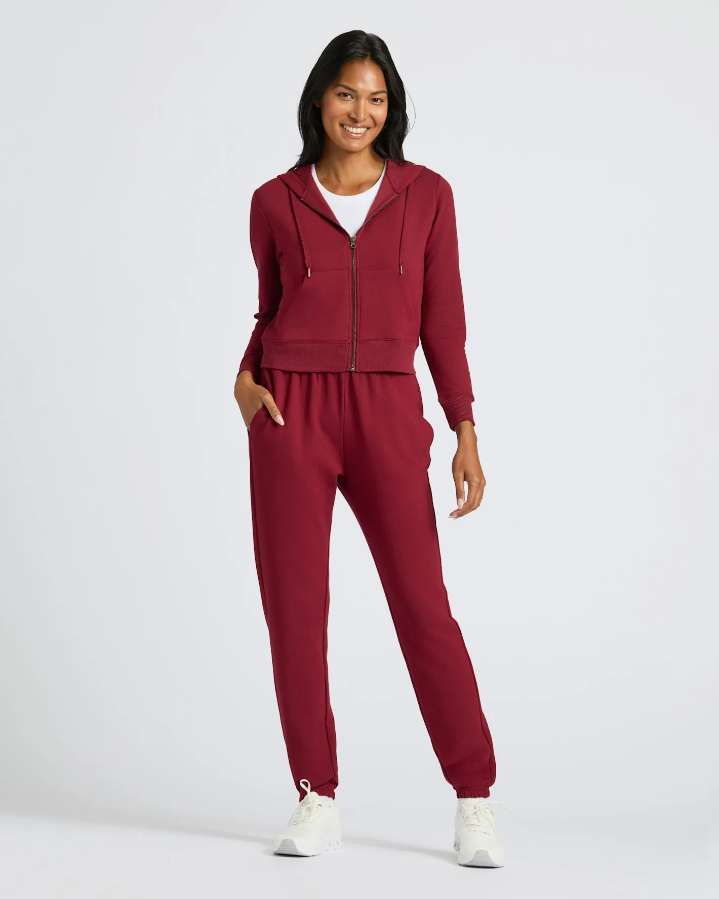Womens Dark Maroon Crop Zip Hoodie & Relaxed Jogger 2-Pack sold by True Classic product image thumbnail 2