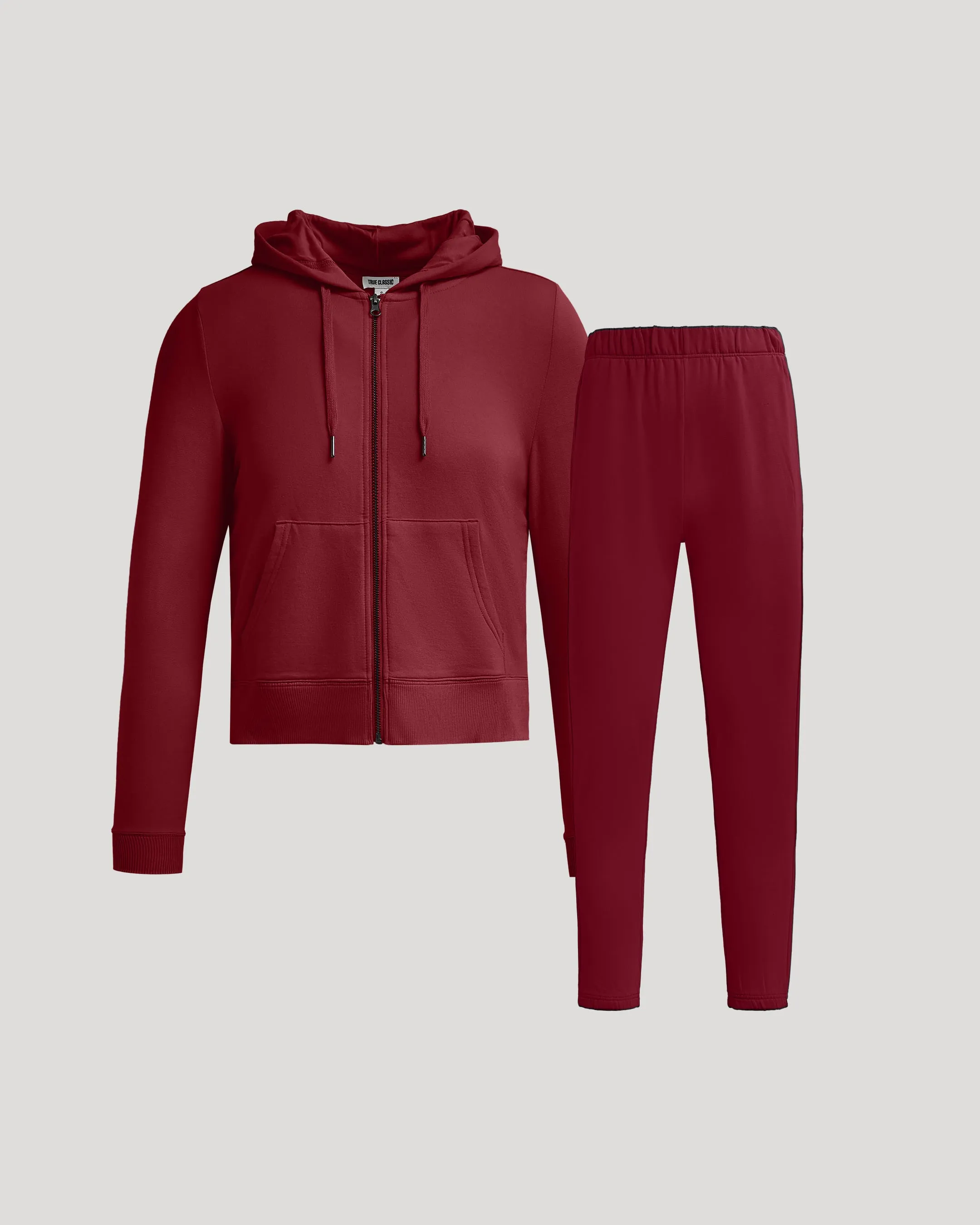 Womens Dark Maroon Crop Zip Hoodie & Relaxed Jogger 2-Pack sold by True Classic