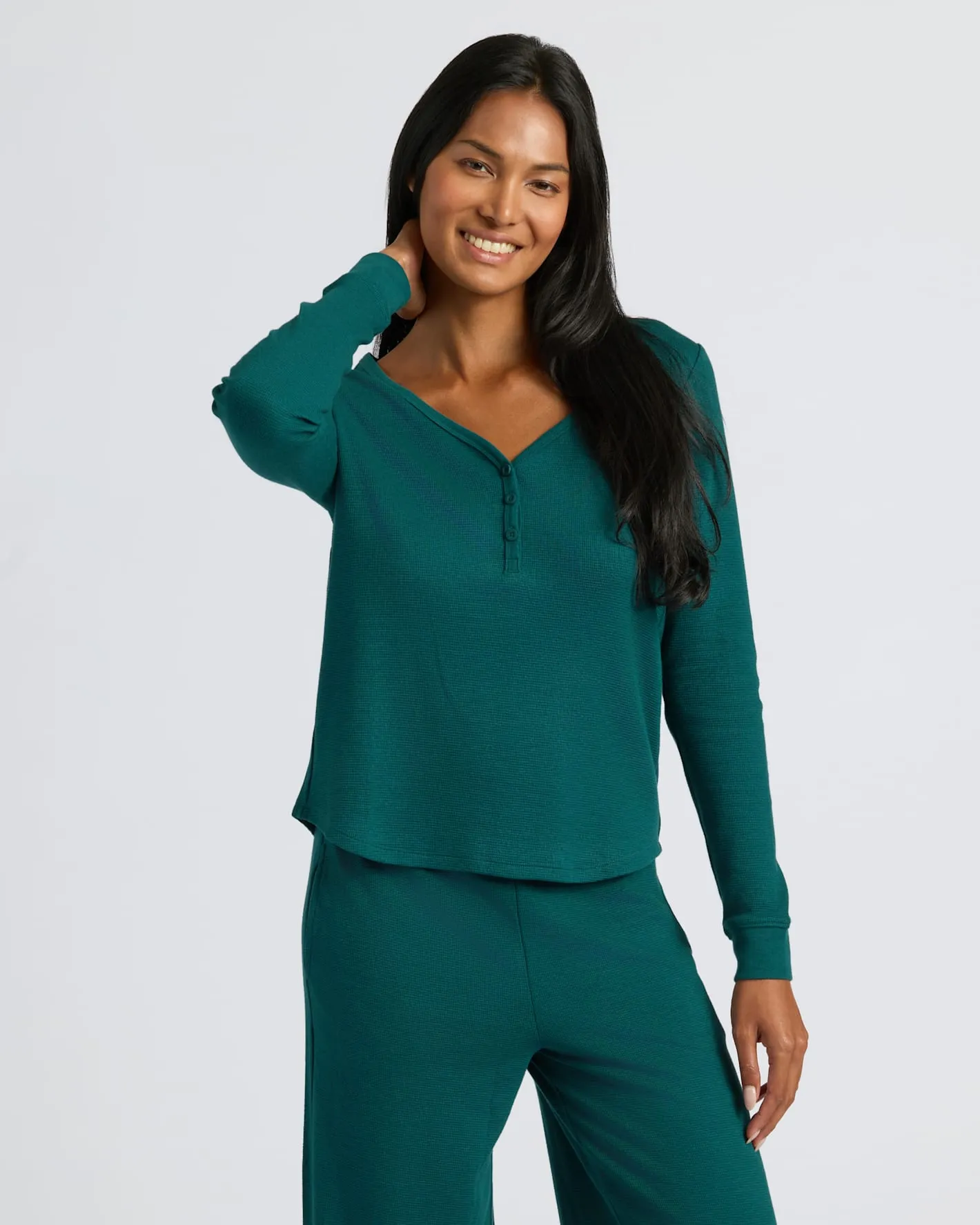 Womens Deep Emerald Waffle Long Sleeve Henley & Waffle Leg Pant 2-Pack sold by True Classic product image thumbnail 3