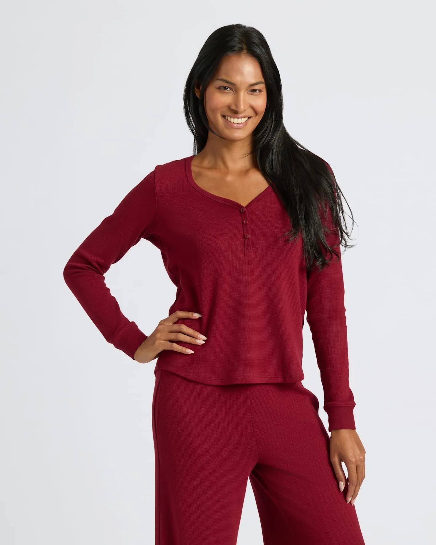 Womens Dark Maroon Waffle Long Sleeve Henley & Waffle Leg Pant 2-Pack sold by True Classic product image thumbnail 3
