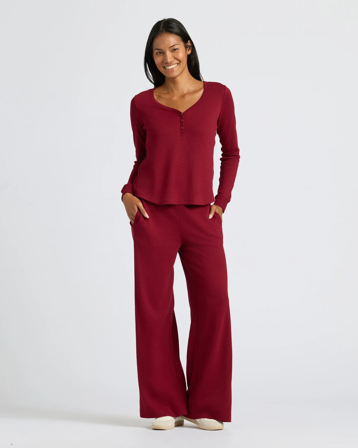 Womens Dark Maroon Waffle Long Sleeve Henley & Waffle Leg Pant 2-Pack sold by True Classic product image thumbnail 2