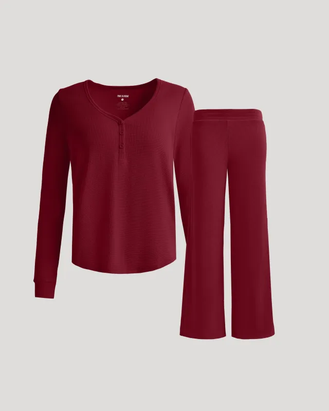 Womens Dark Maroon Waffle Long Sleeve Henley & Waffle Leg Pant 2-Pack sold by True Classic