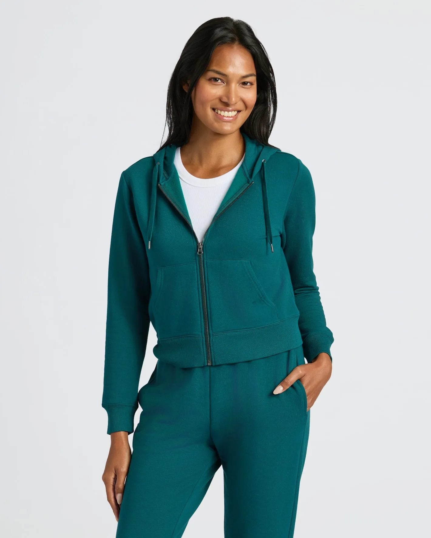 Womens Deep Emerald Crop Zip Hoodie sold by True Classic