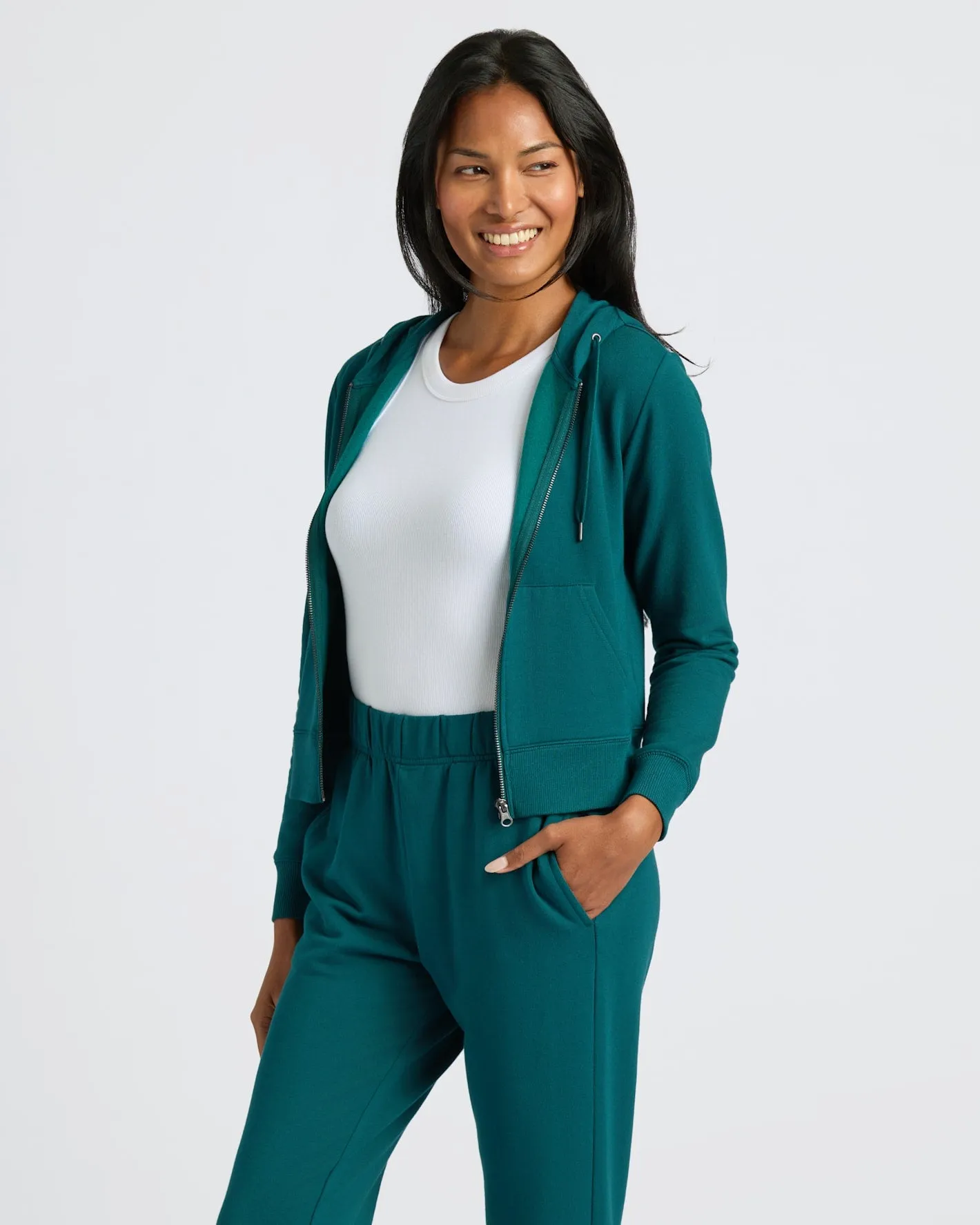 Womens Deep Emerald Crop Zip Hoodie sold by True Classic product image thumbnail 5