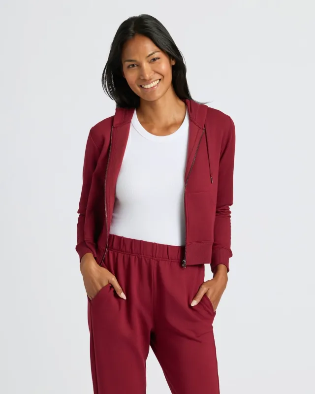 Womens Dark Maroon Crop Zip Hoodie sold by True Classic