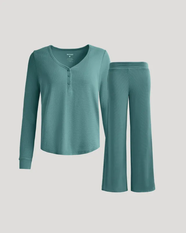 Womens Stormcloud Waffle Long Sleeve Henley & Waffle Leg Pant 2-Pack sold by True Classic