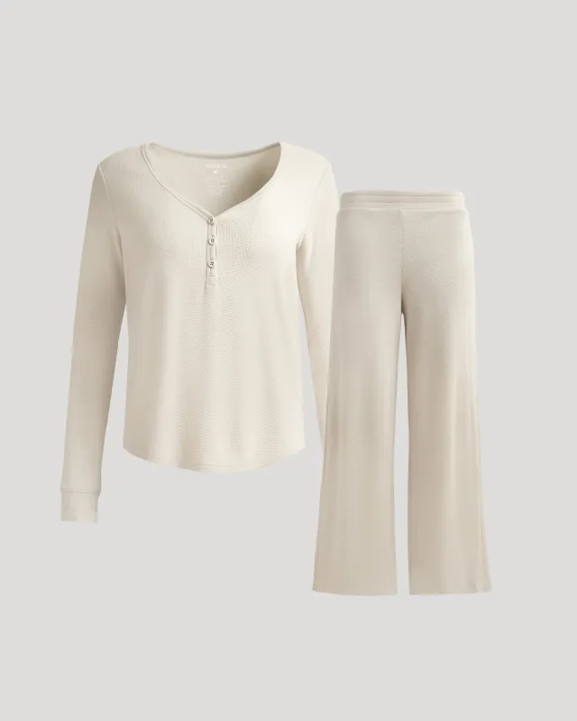 Womens Oatmeal Waffle Long Sleeve Henley & Waffle Leg Pant 2-Pack sold by True Classic