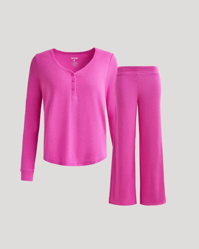 Womens Electric Fuchsia Waffle Long Sleeve Henley & Waffle Leg Pant 2-Pack sold by True Classic