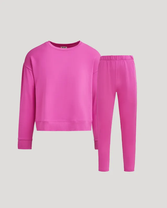 Womens Electric Fuchsia Slouch Pullover Crew & Relaxed Jogger 2-Pack sold by True Classic