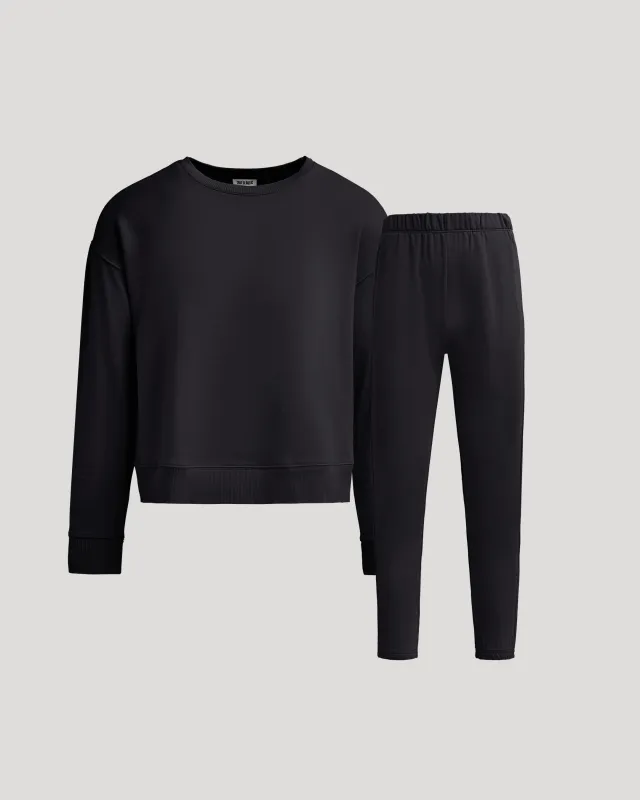 Womens Black Slouch Pullover Crew & Relaxed Jogger 2-Pack sold by True Classic