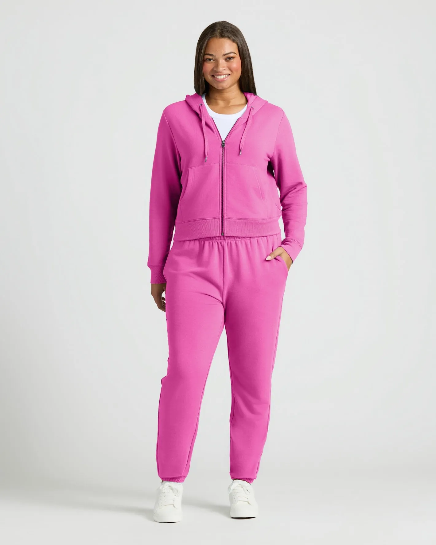 Womens Electric Fuchsia Crop Zip Hoodie & Relaxed Jogger 2-Pack sold by True Classic product image thumbnail 2