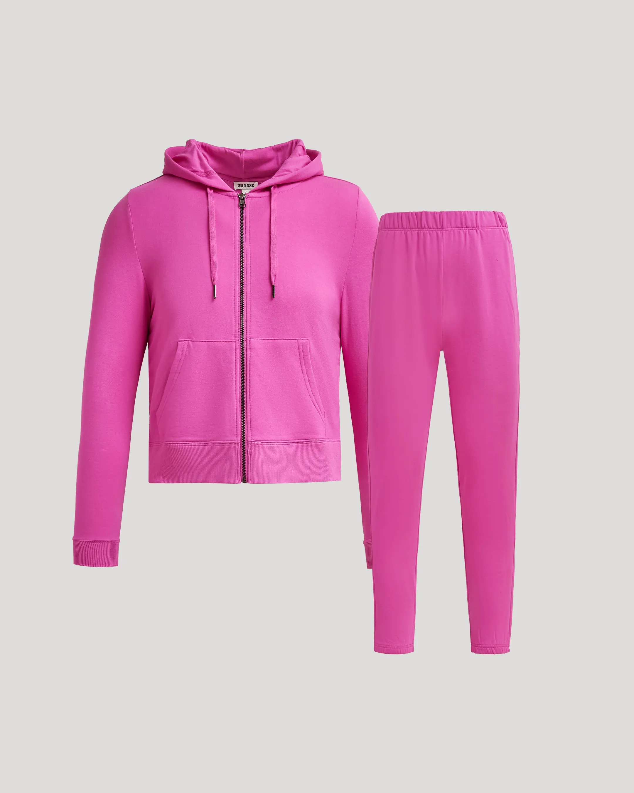 Womens Electric Fuchsia Crop Zip Hoodie & Relaxed Jogger 2-Pack sold by True Classic