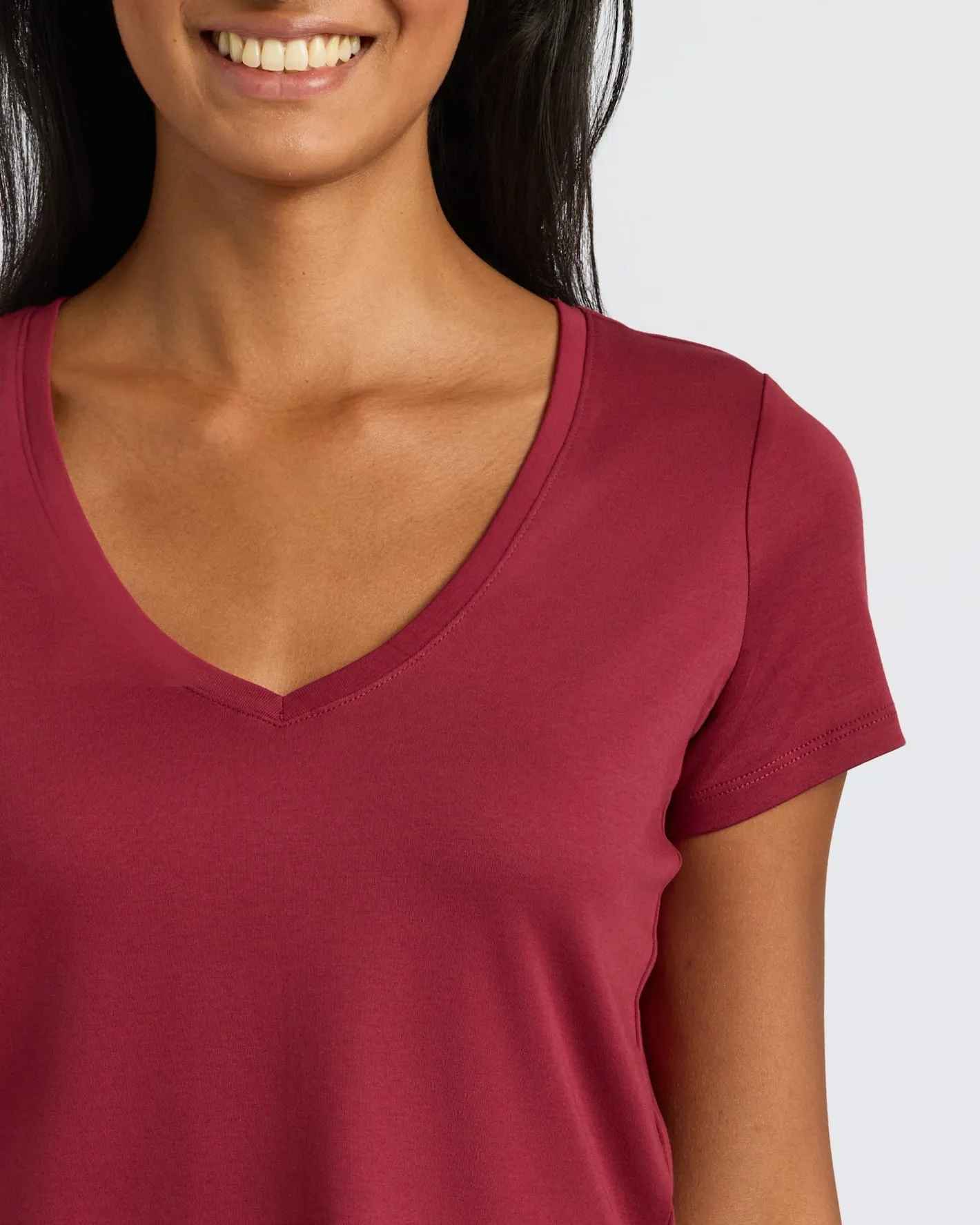 Womens Dark Maroon Cropped Boxy V-Neck Tee sold by True Classic product image thumbnail 4