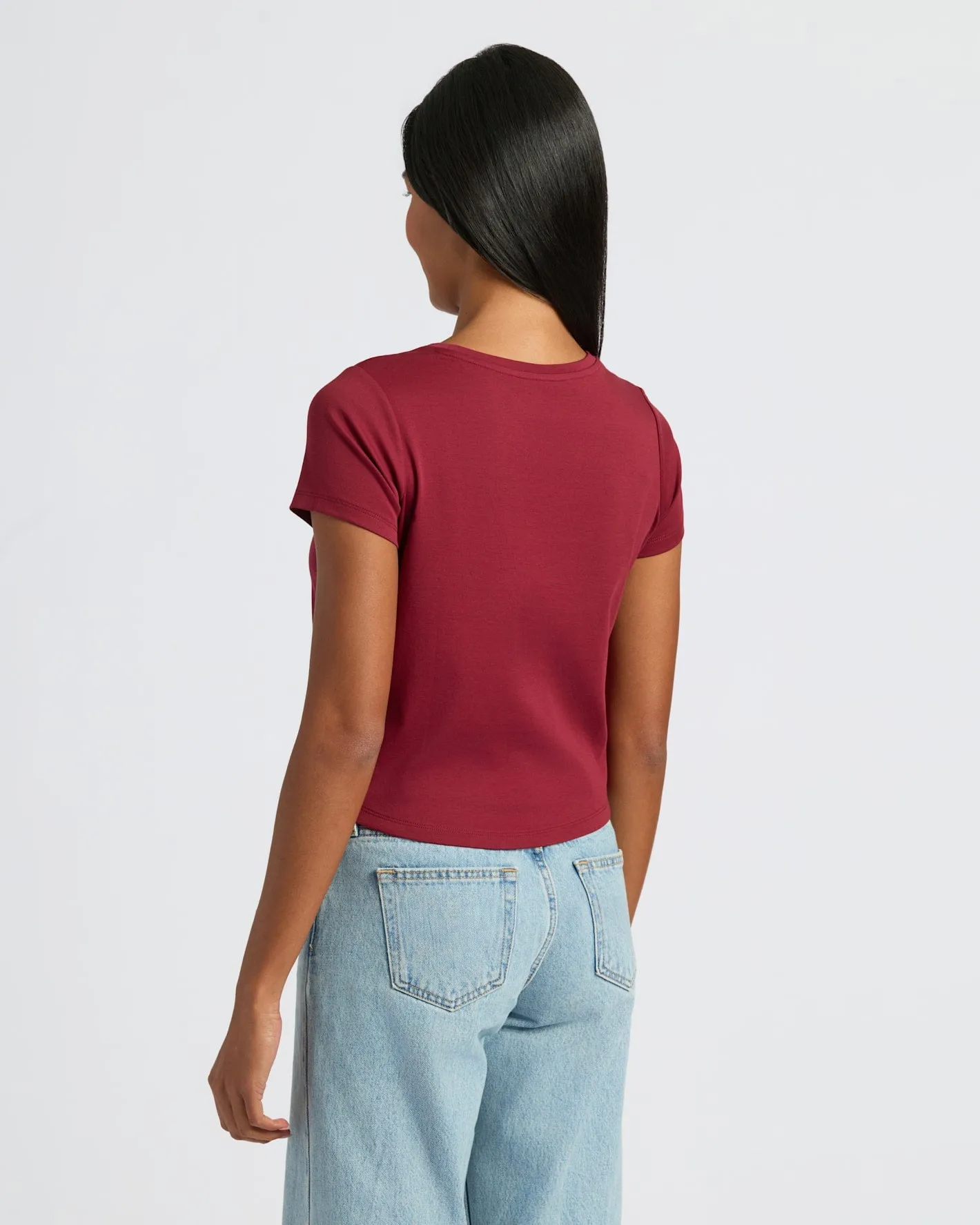 Womens Dark Maroon Cropped Boxy V-Neck Tee sold by True Classic product image thumbnail 3