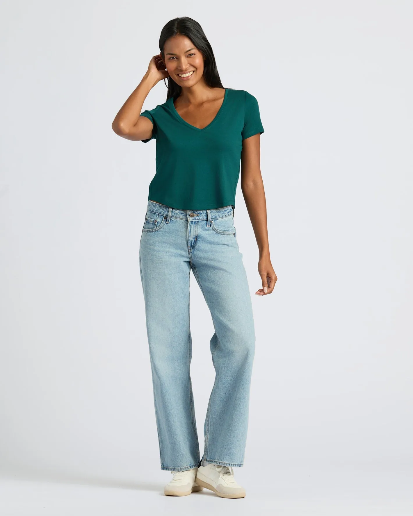 Womens Deep Emerald Cropped Boxy V-Neck Tee sold by True Classic product image thumbnail 2