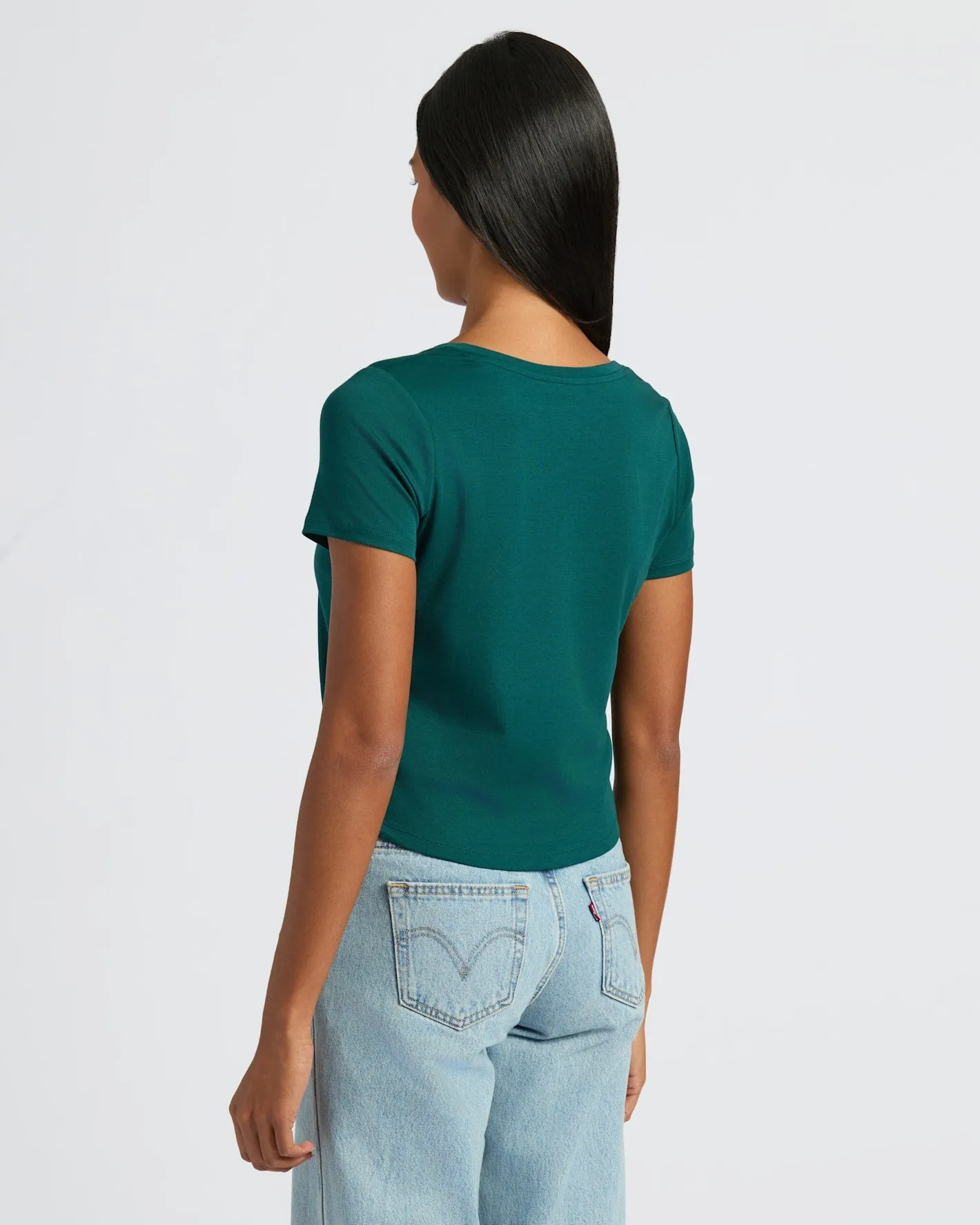 Womens Deep Emerald Cropped Boxy V-Neck Tee sold by True Classic product image thumbnail 3