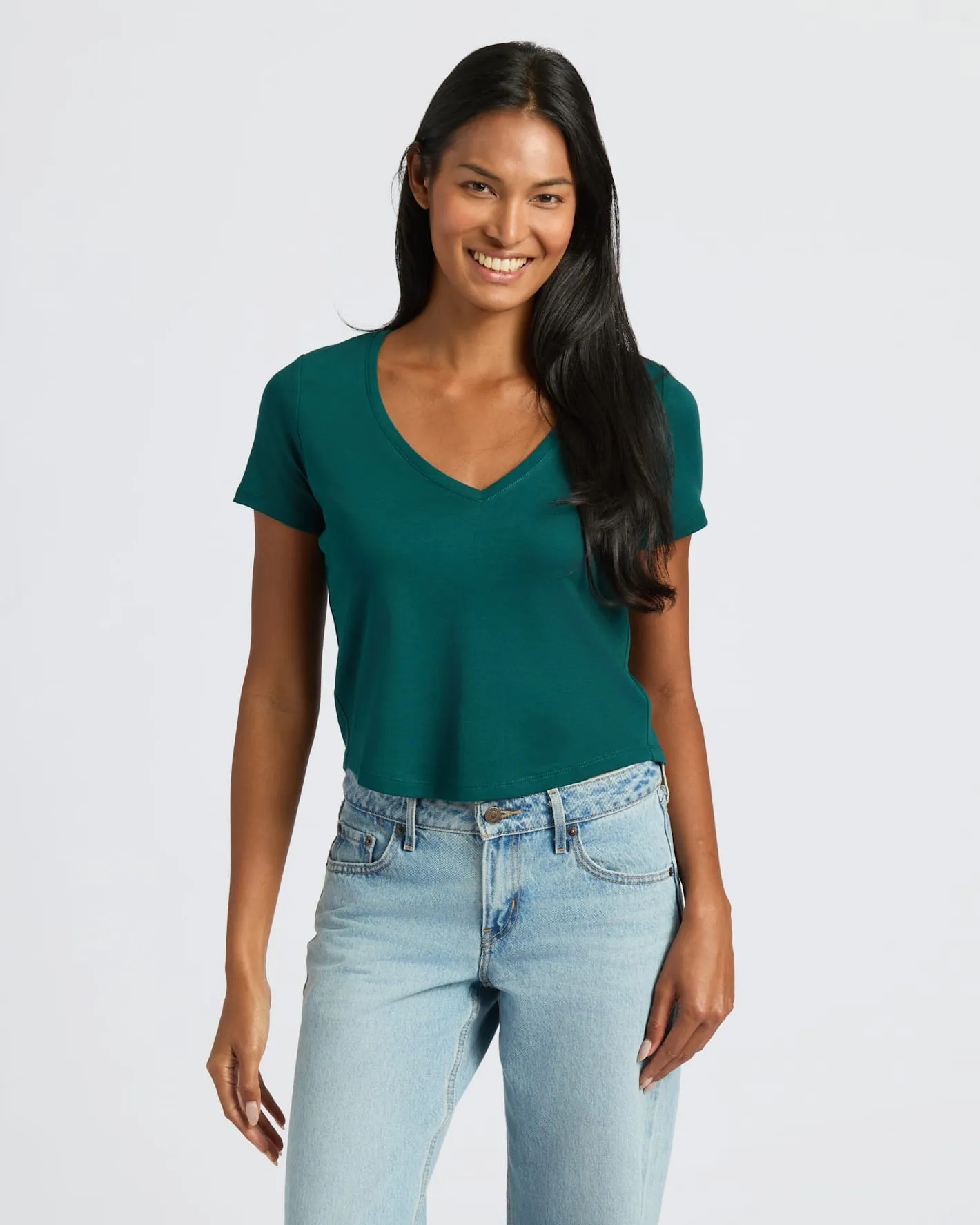 Womens Deep Emerald Cropped Boxy V-Neck Tee sold by True Classic product image thumbnail 5